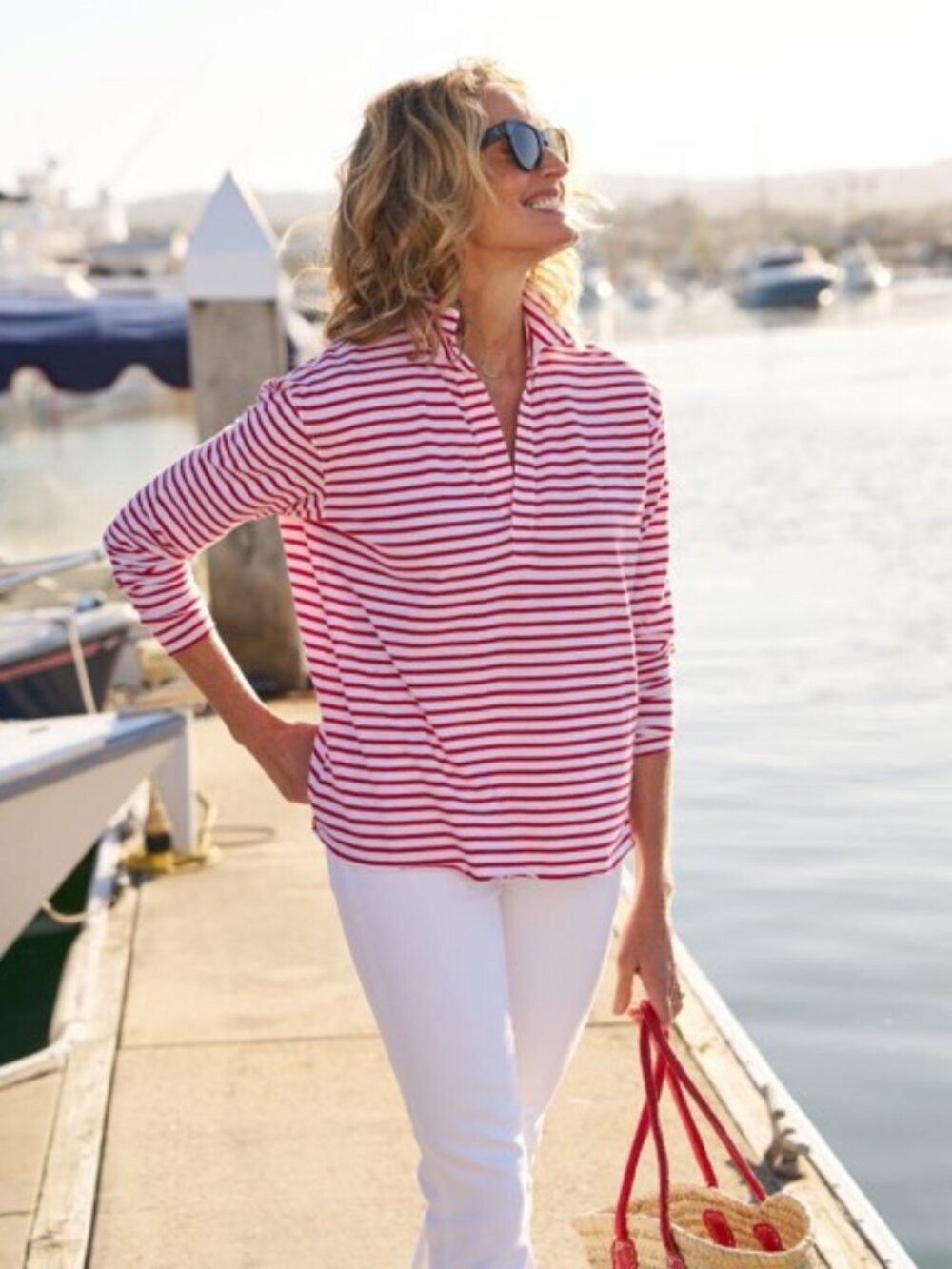 Frank & Eileen Patrick Henley, Red Stripe Cotton, Size Medium